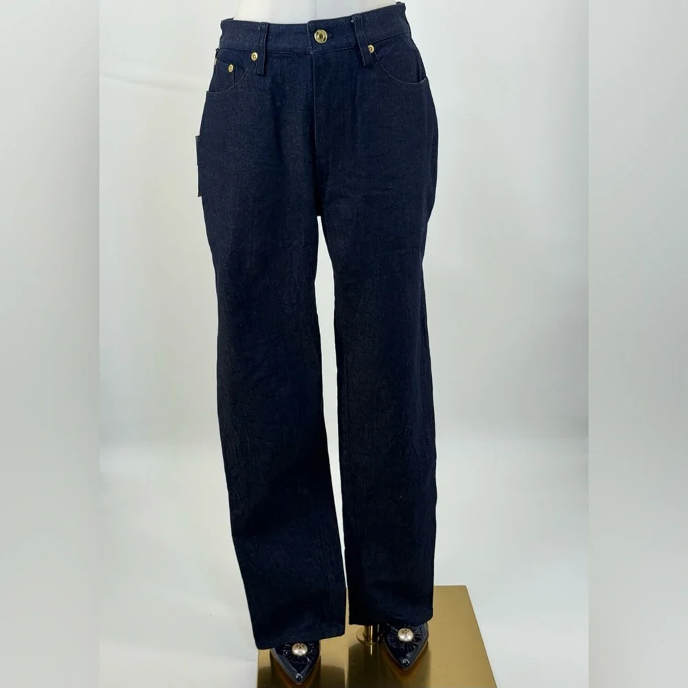 Brandon Maxwell High Rise Classic Straight leg Skinny Dark Blue Denim Size 28 - Picture 1 of 16
